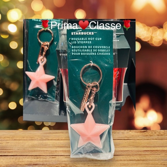 Starbucks Pink Glitter Star Keychain FOB Hot Cup Tumbler Lid Stopper New 2023 - Picture 4 of 12